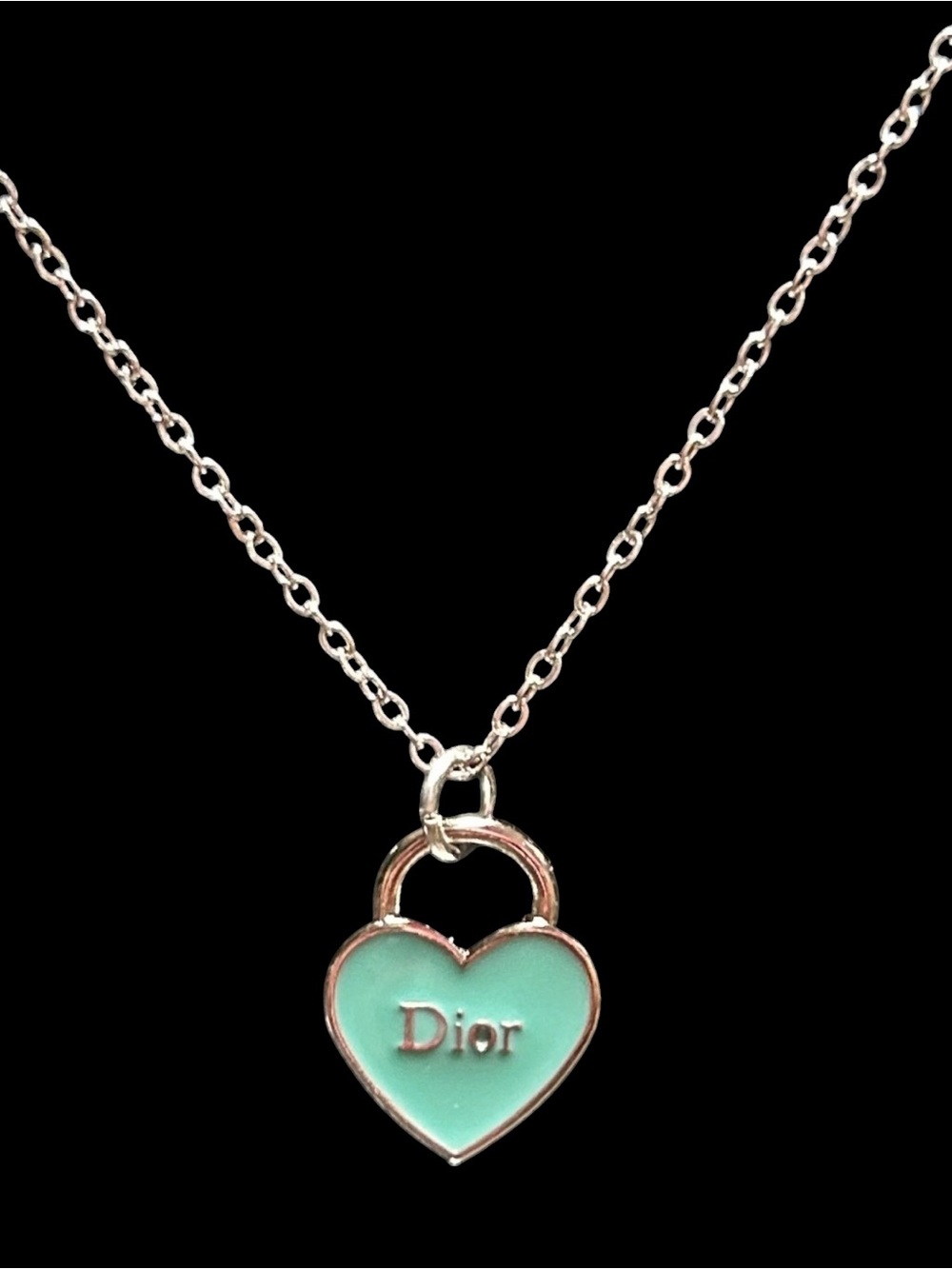 Silver Chain Necklace with a turquoise Heart Pendant-18”